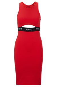 Stretch-cotton dress with cut-out and logo details, Red