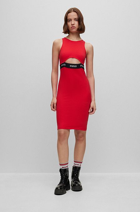 Kleid aus Stretch-Baumwolle mit Cut-out und Logo-Details, Rot