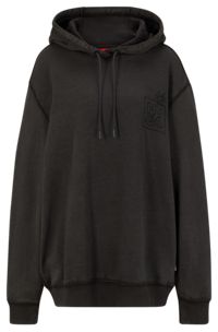 Cotton-terry hoodie with seasonal motifs, Black