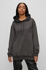 Cotton-terry hoodie with seasonal motifs, Black