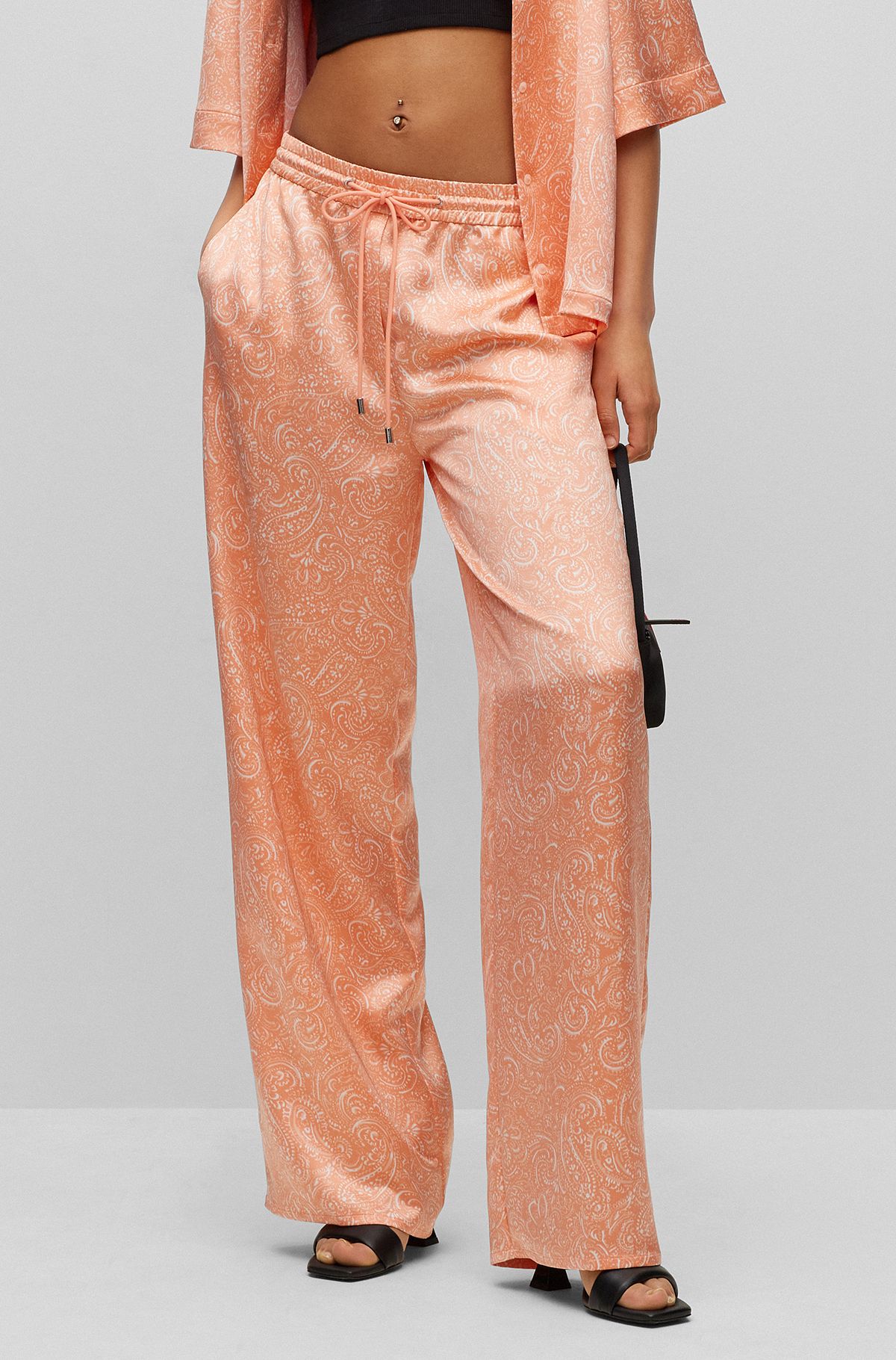 Relaxed-fit trousers in paisley-print satin, Patterned