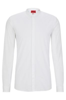 HUGO - Extra-slim-fit shirt in stretch cotton with stand collar