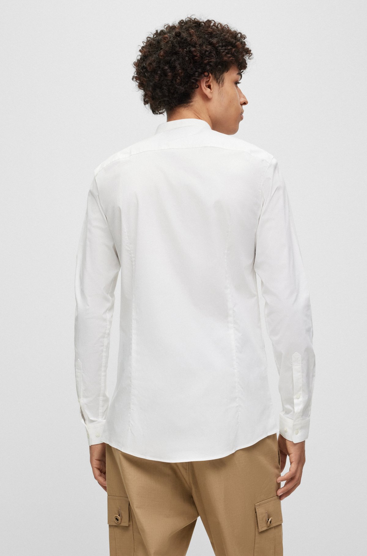 Extra-slim-fit shirt in stretch cotton with stand collar, White