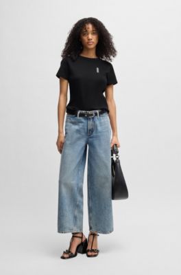 Camiseta de algod&oacute;n con logo inspirado en la caligraf&iacute;a rotulada, Negro