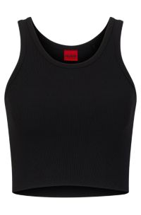 Cropped slim-fit tank top in stretch cotton, Black