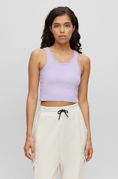 Cropped slim-fit tank top in stretch cotton, Light Purple