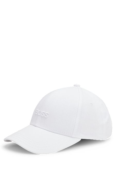 Cotton-twill six-panel cap with embroidered logo, White
