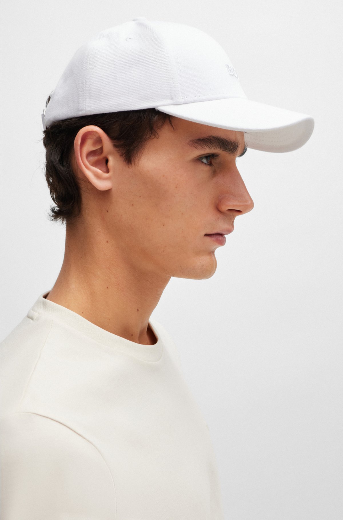 Cotton-twill six-panel cap with embroidered logo, White