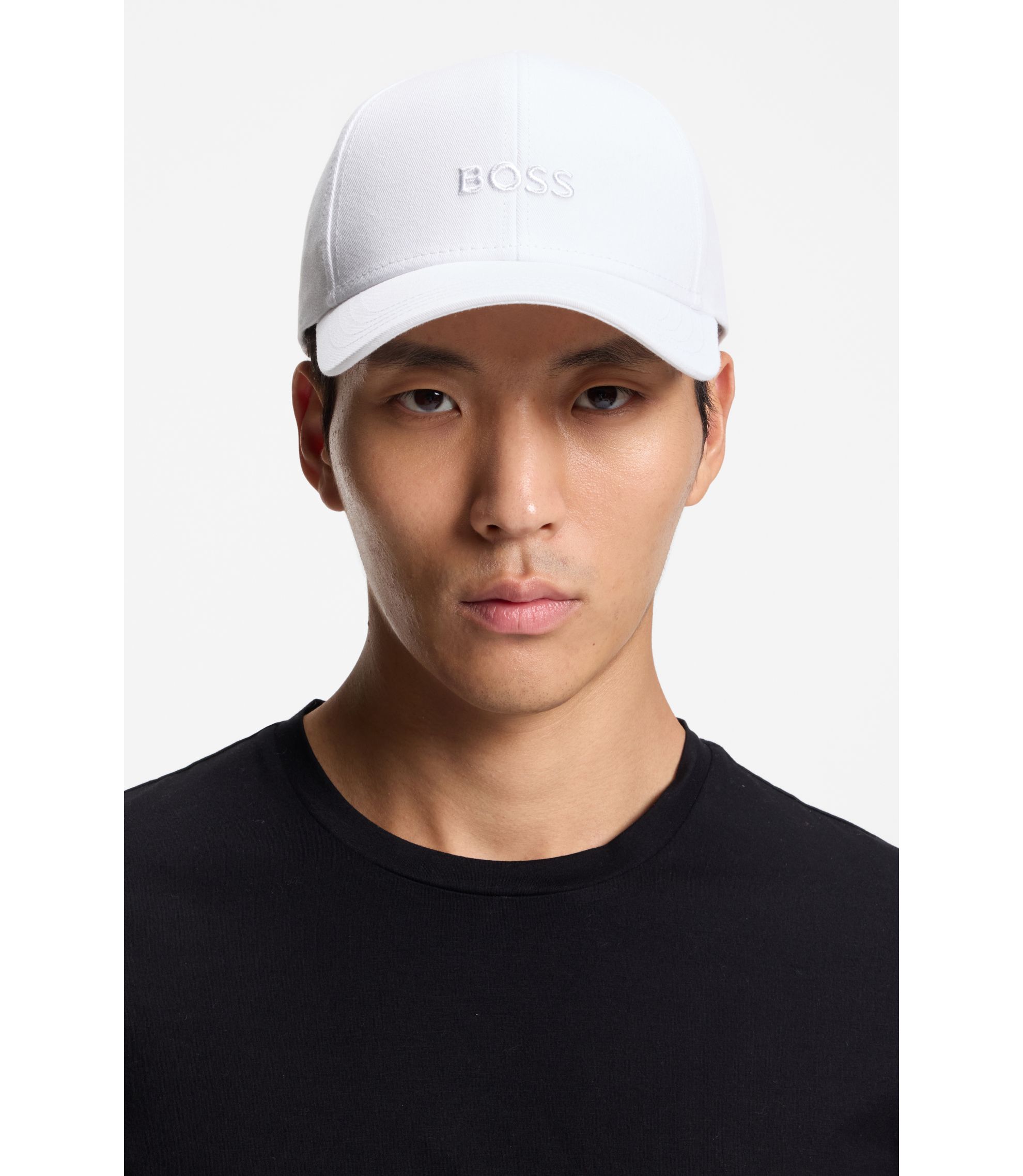 BOSS - Cotton-twill cap with embroidered logo - White