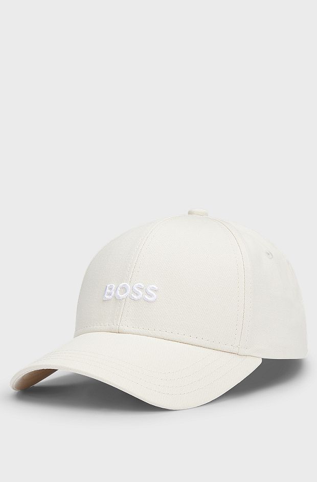 Cotton-twill six-panel cap with embroidered logo, Natural