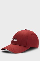 Cotton-twill six-panel cap with embroidered logo, Dark Red