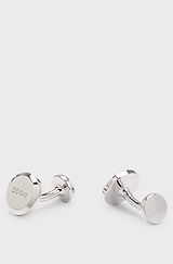 Round polished-brass cufflinks with engraved logo, Silver