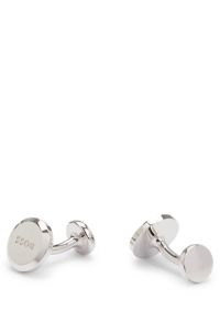 Round polished-brass cufflinks with engraved logo, Silver tone