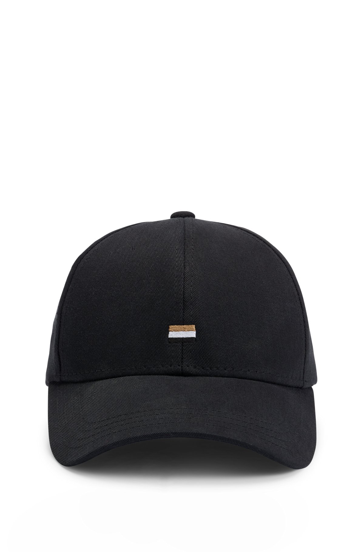 Gorra de sarga de algodón con bordado de rayas de la marca, Negro