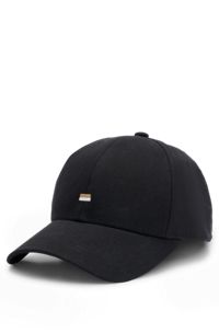 Gorra de sarga de algodón con bordado de rayas de la marca, Negro