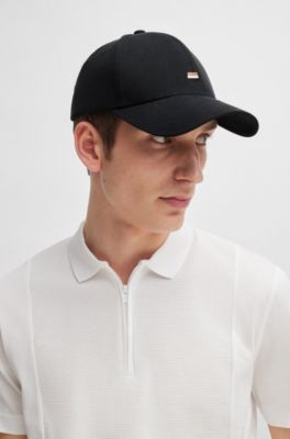 Cotton-twill cap with signature-stripe embroidery, Black