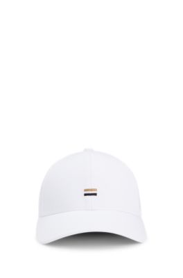 Cotton-twill cap with signature-stripe embroidery, White