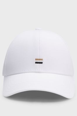 Cotton-twill cap with signature-stripe embroidery, White