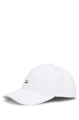 Cotton-twill cap with signature-stripe embroidery, White