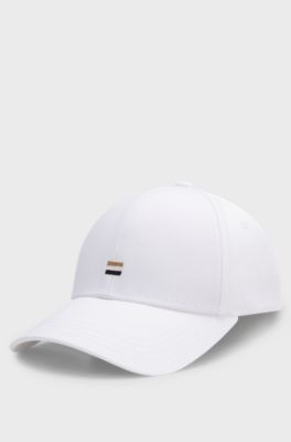 Cotton-twill cap with signature-stripe embroidery, White
