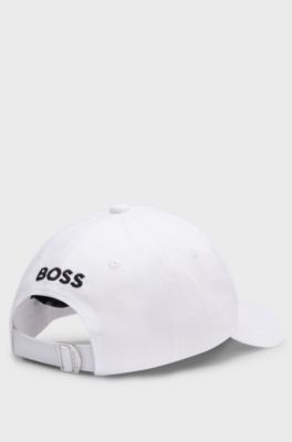 Cotton-twill cap with signature-stripe embroidery, White