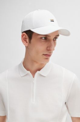 Cotton-twill cap with signature-stripe embroidery, White