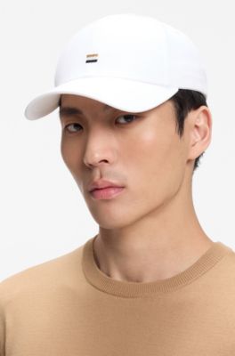 Cotton-twill cap with signature-stripe embroidery, White