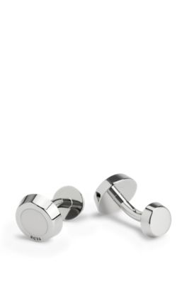 BOSS Round cufflinks with enamel insert and etched logo