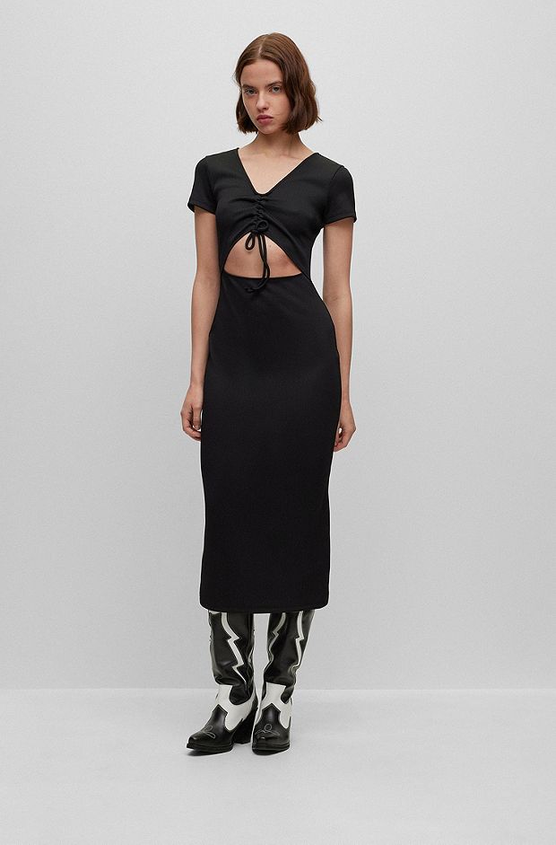 Midi-length jersey dress with cut-out detail, Black