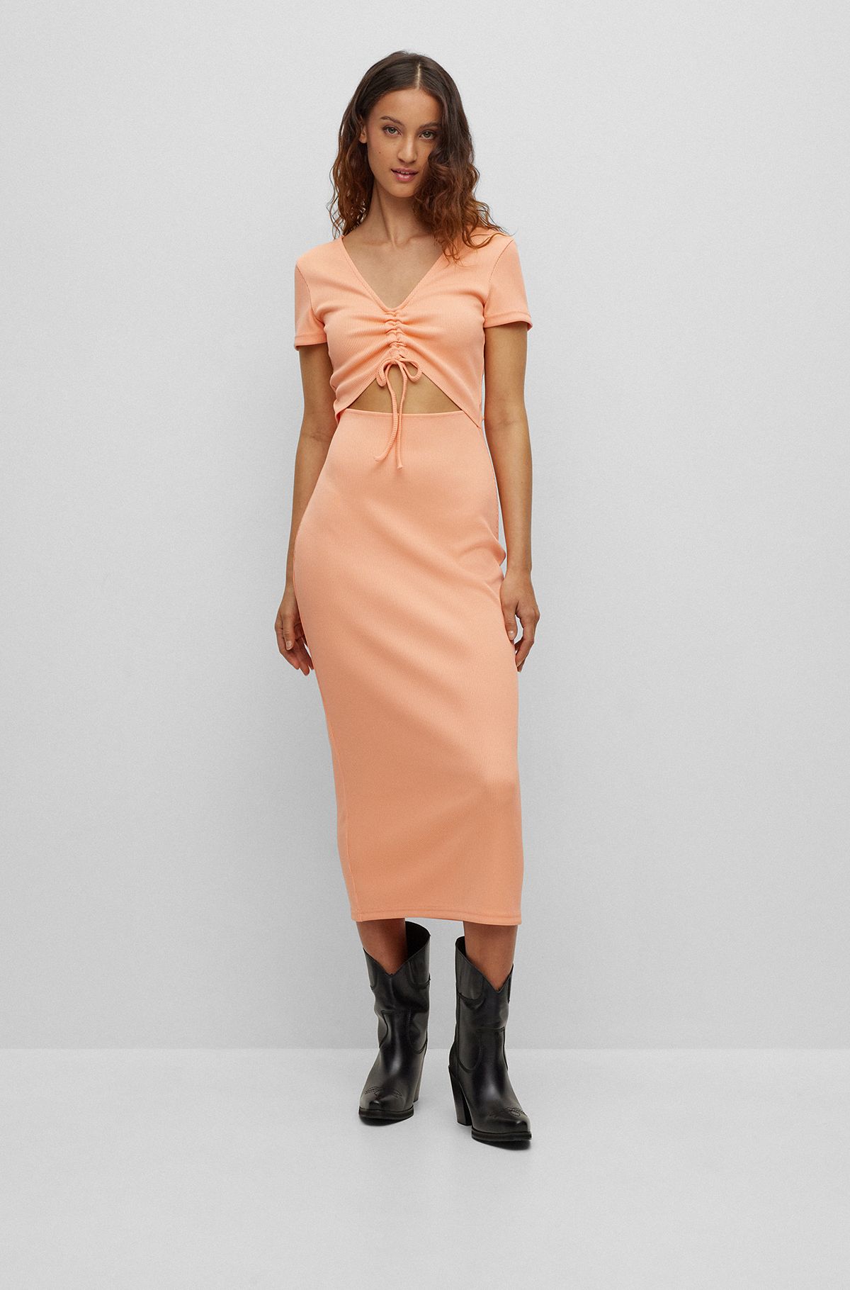 Midi-length jersey dress with cut-out detail, Light Orange