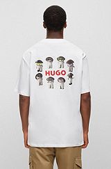 Cotton-jersey relaxed-fit T-shirt with mushroom prints, White