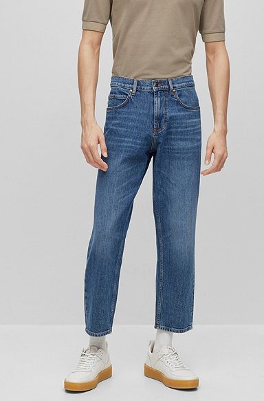 Loose Tapered-Fit jeans in blue comfort-stretch denim, Blue