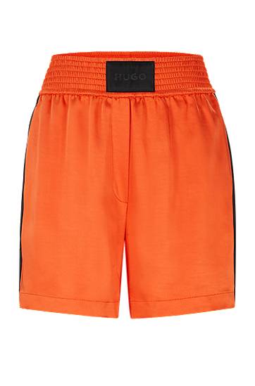 Satin shorts with logo label and side stripes, Hugo boss