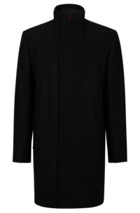 Manteau en laine mélangée avec intérieur du col en maille, Noir