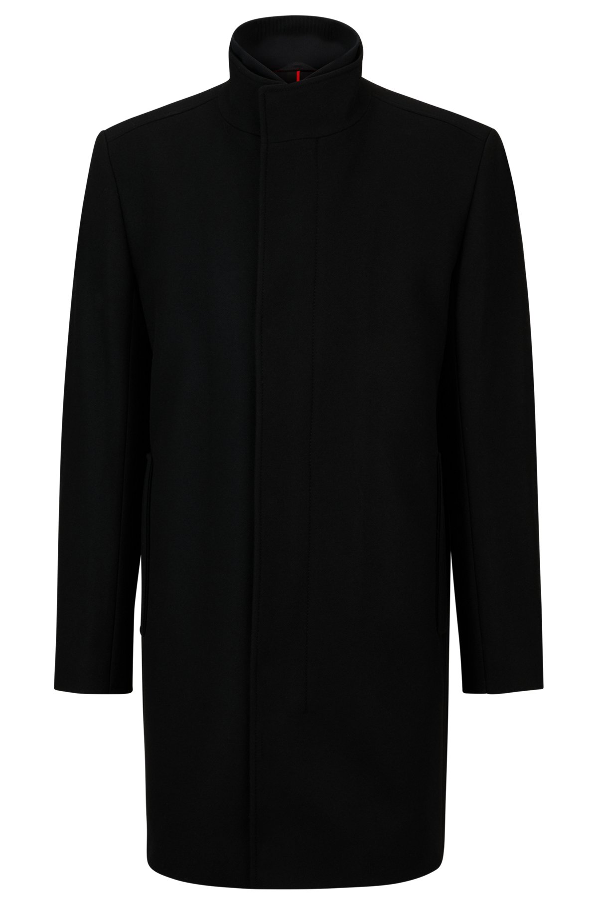 Manteau en laine mélangée avec intérieur du col en maille, Noir