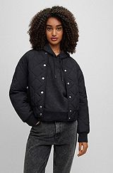 Diamond-quilted regular-fit jacket with branded poppers, Black