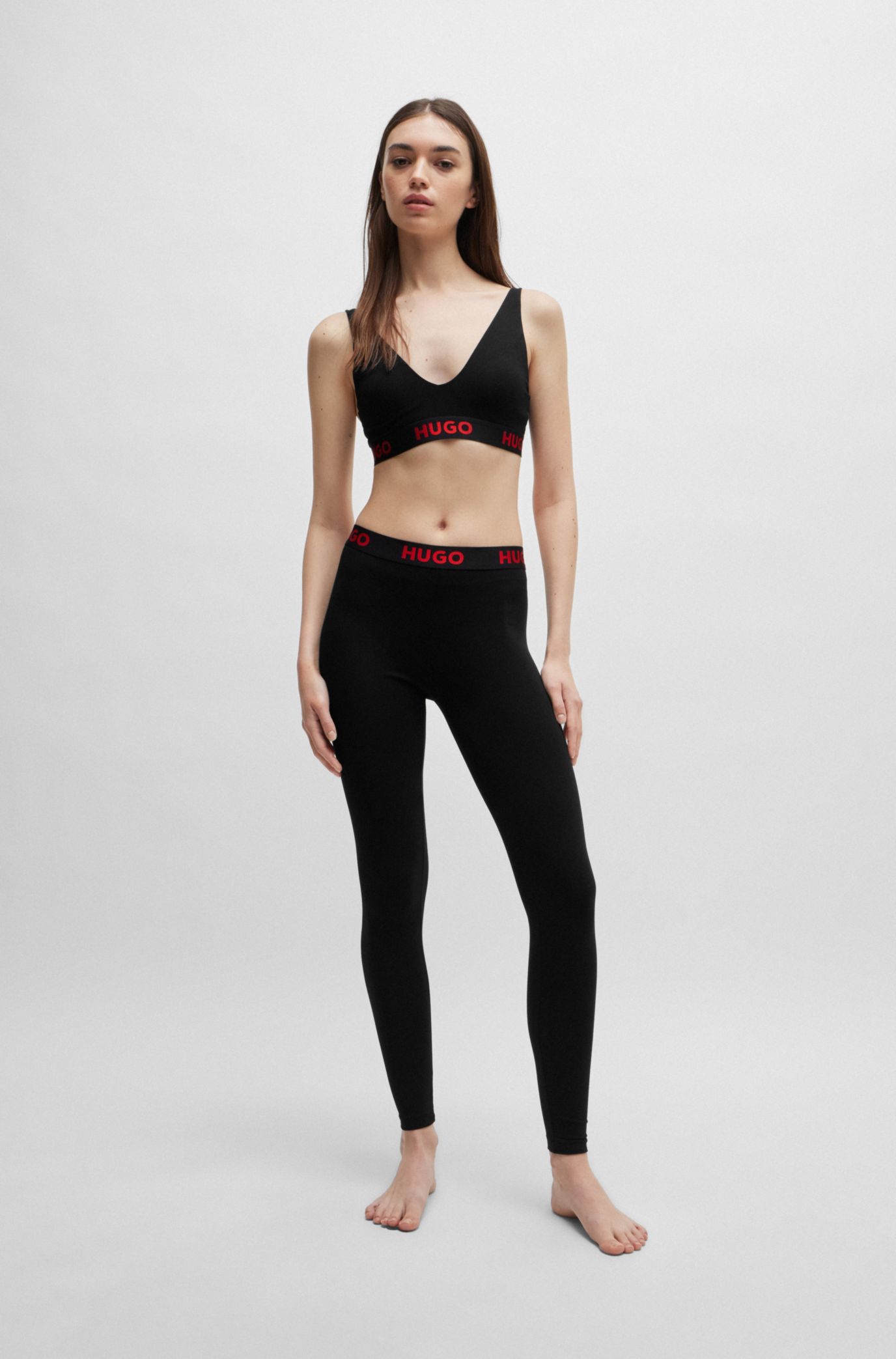 HUGO - Stretch-cotton leggings with logo waistband