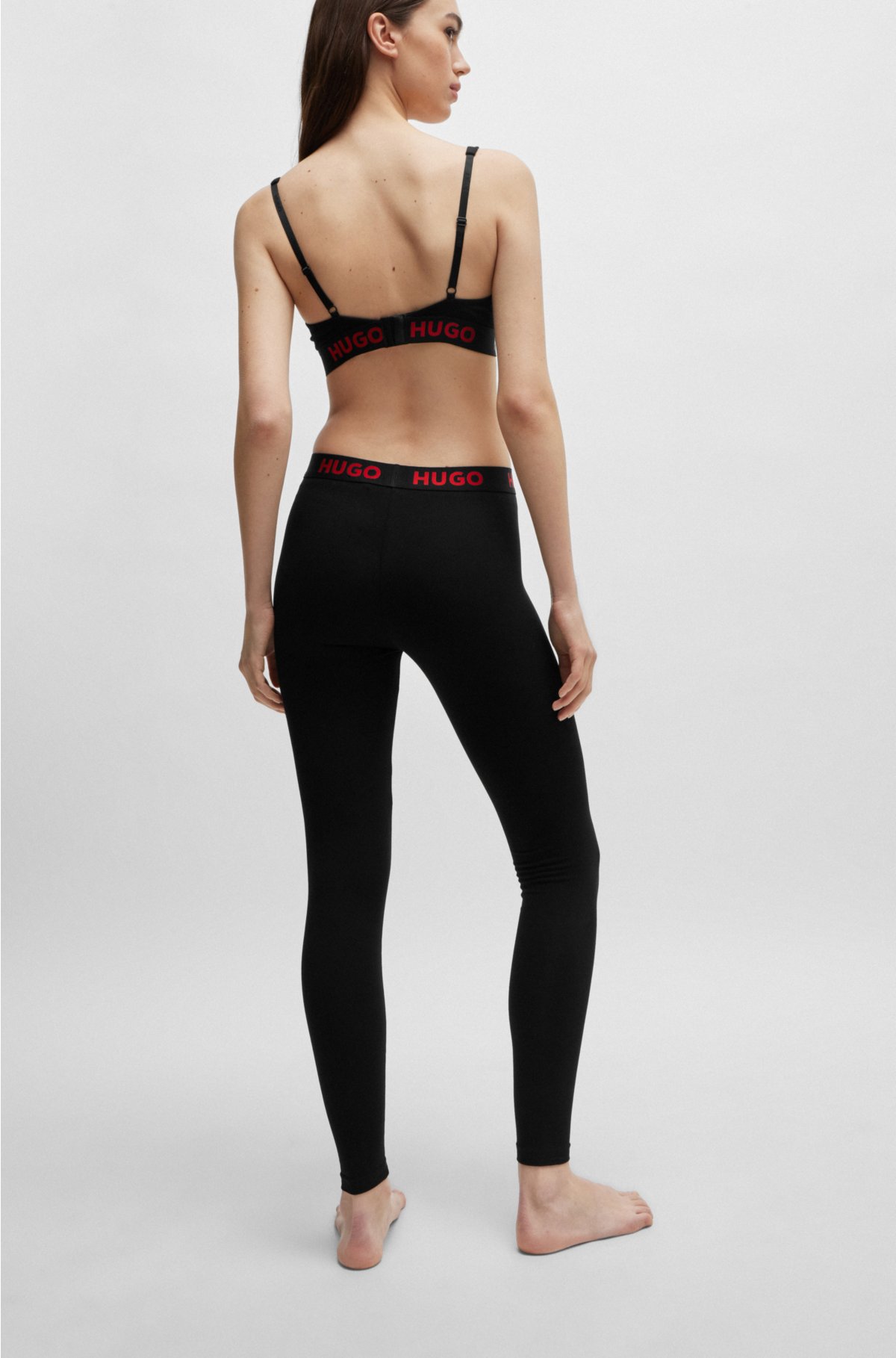 Stretch-cotton leggings with logo waistband, Black