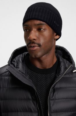 Rib-knit virgin-wool beanie with logo plaque, Black