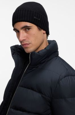 Rib-knit virgin-wool beanie with logo plaque, Black
