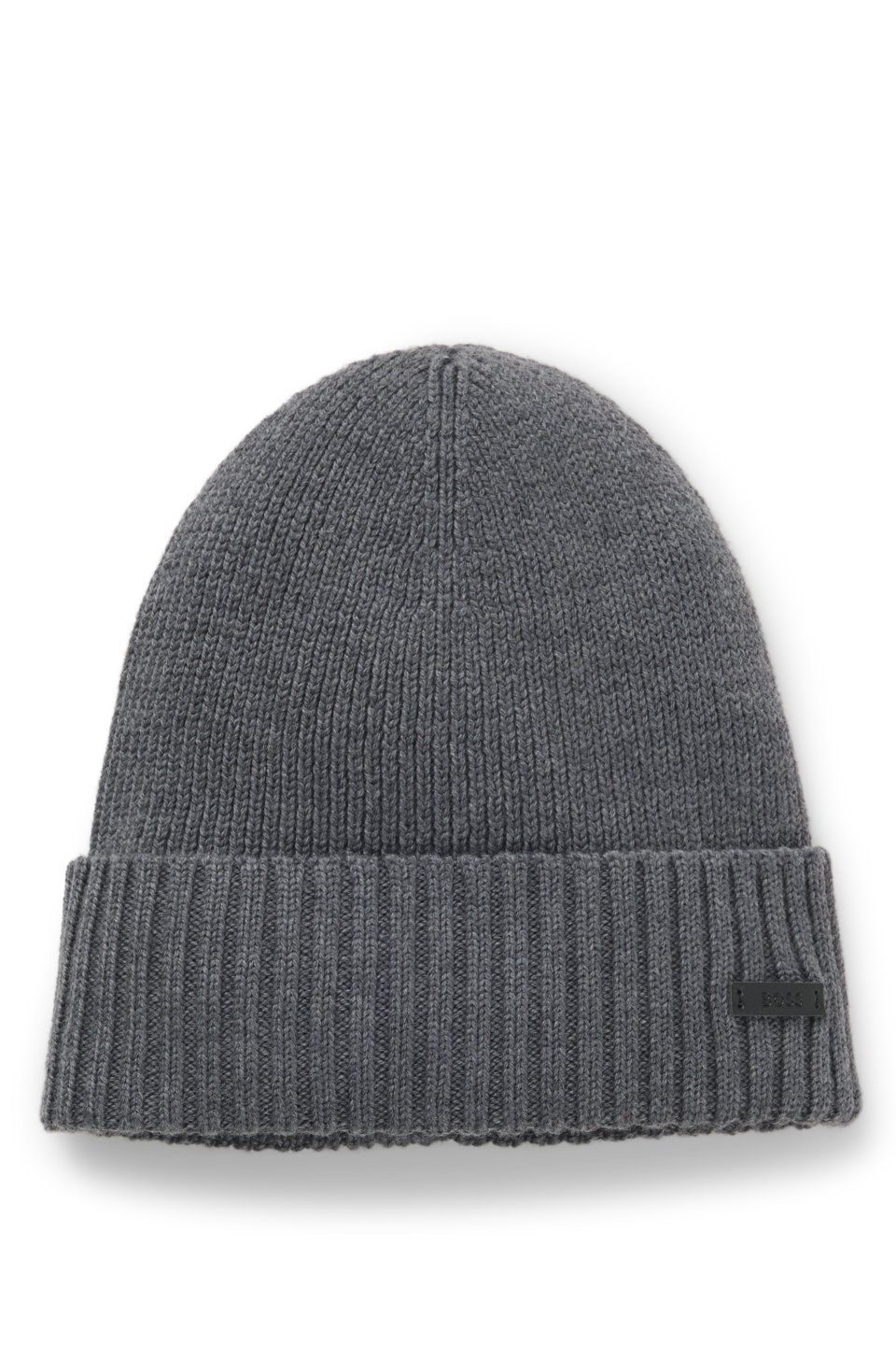 Rib-knit virgin-wool beanie with logo plaque