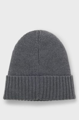 Rib-knit virgin-wool beanie with logo plaque, Grey