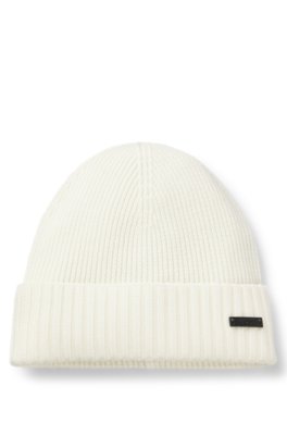 Rib-knit virgin-wool beanie with logo plaque