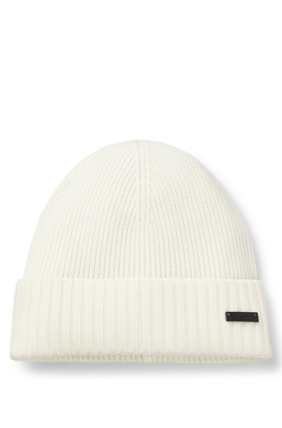 Rib-knit virgin-wool beanie with logo plaque