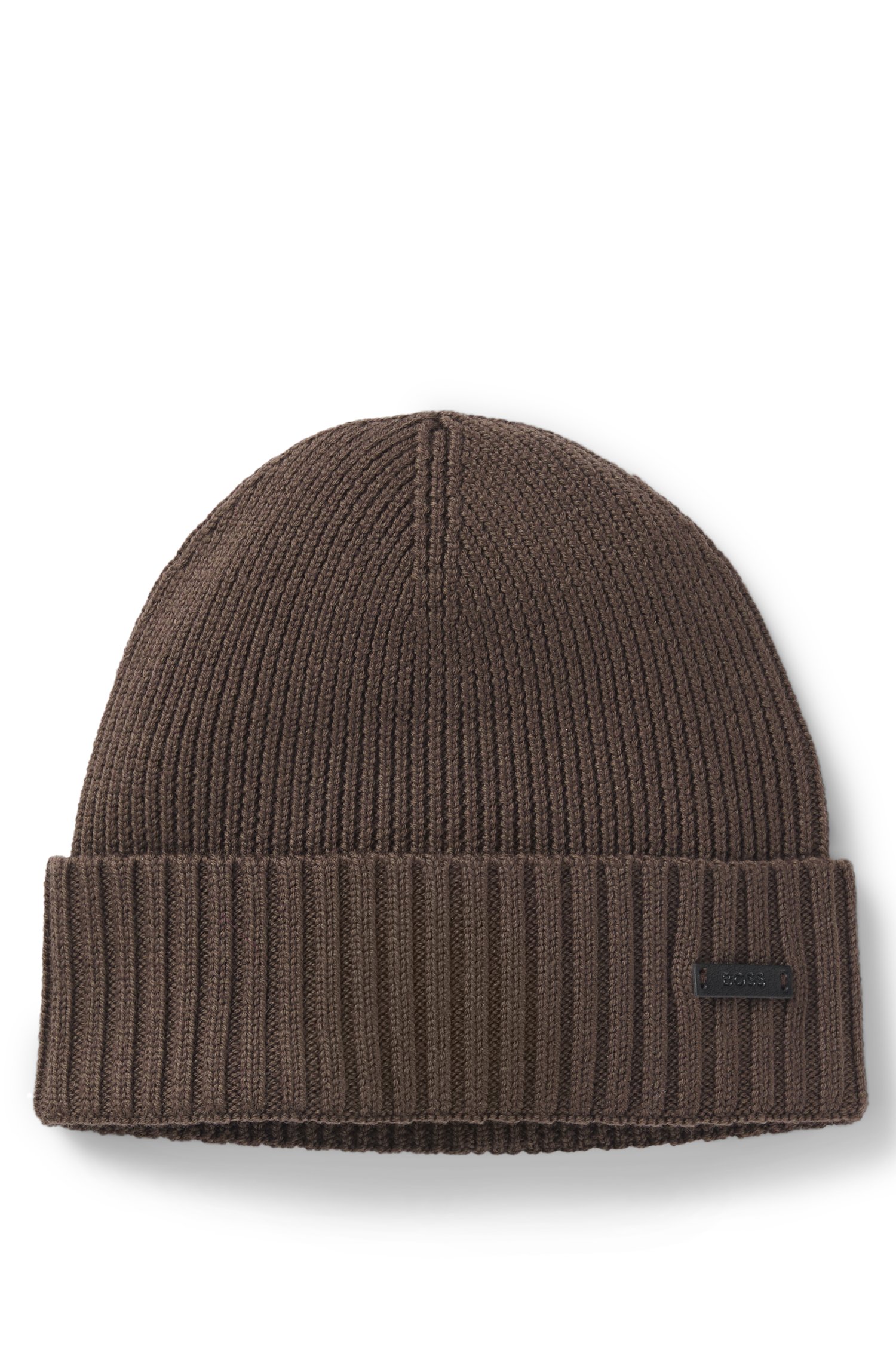 Boss Rib-knit virgin-wool beanie with logo plaque mössor herr