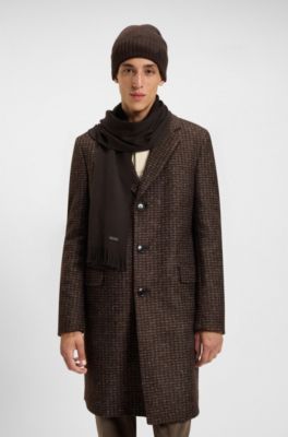 Ribstrikket hue i ny uld med logom&aelig;rkat, M&oslash;rkebrun