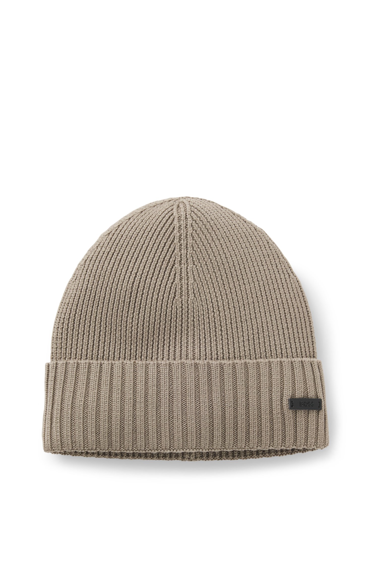 Boss Rib-knit virgin-wool beanie with logo plaque mössor herr