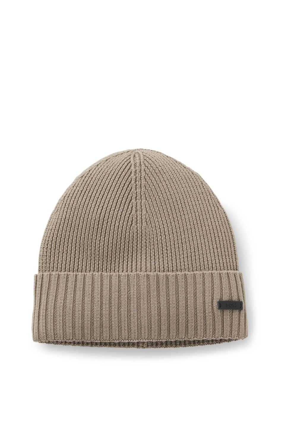 Rib-knit virgin-wool beanie with logo plaque