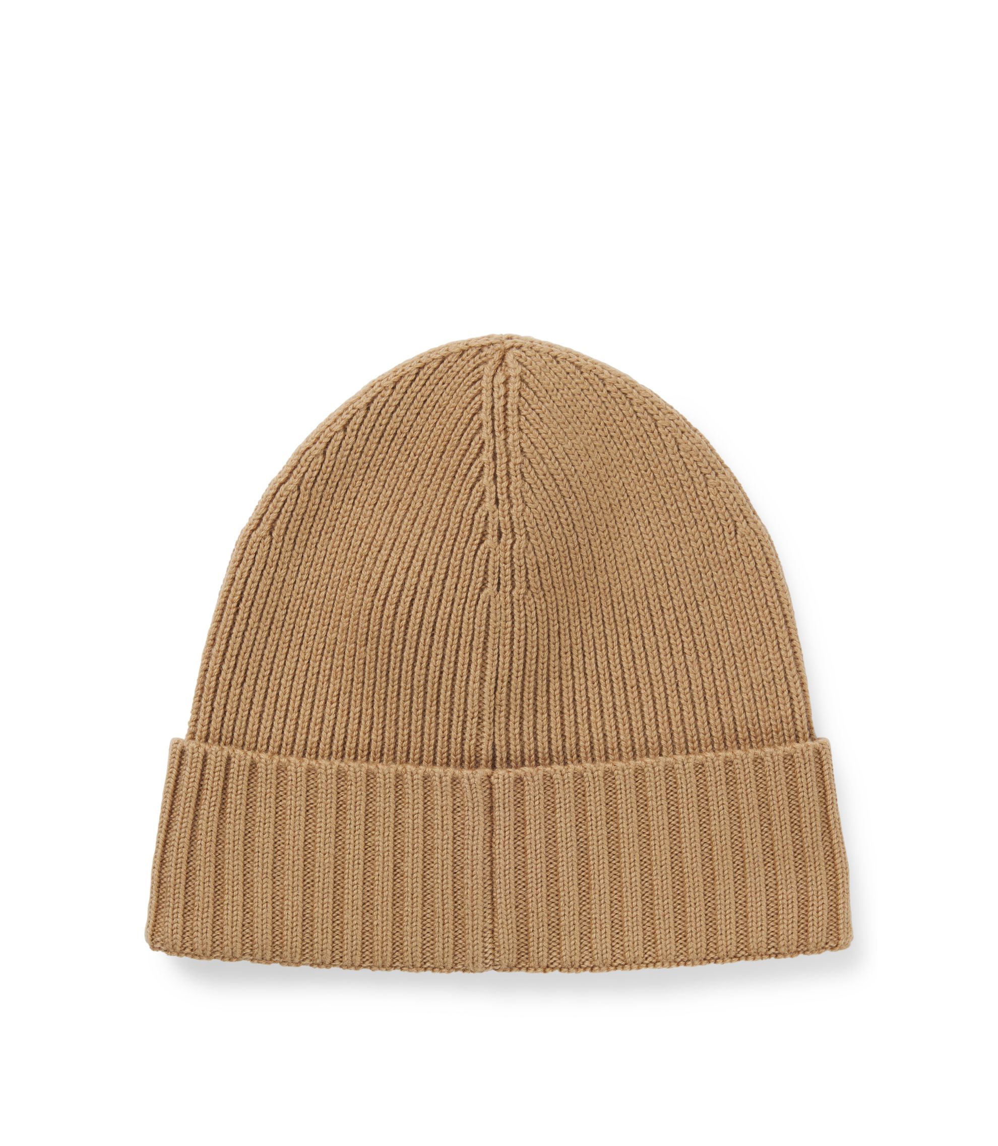BOSS Beanie hat in virgin wool with logo plaque Beige