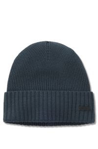 Rib-knit virgin-wool beanie with logo plaque, Dark Blue